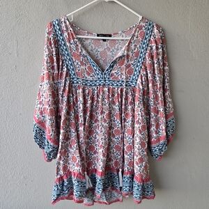Rachel Zoe Boho Floral Blouse Sz 1X Tassel and Ruffle Top